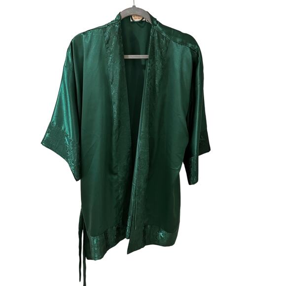 Victoria's Secret Gold Label Emerald Green Short Satin Kimono Robe NWOT, OS - Picture 1 of 7